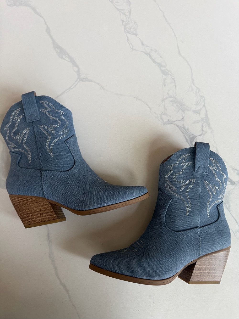 Soda Dusty Blue Suede Western Ankle Boots